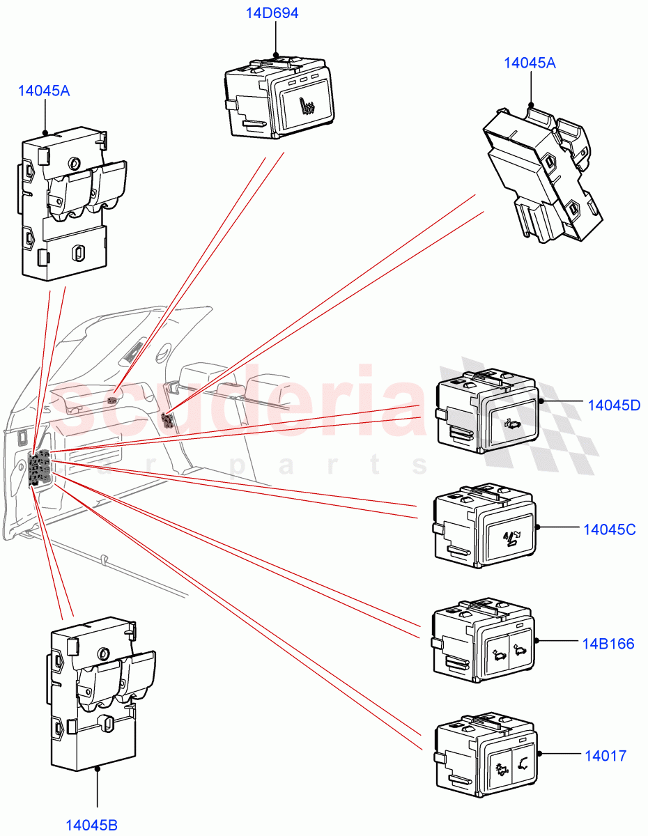 Switches (Solihull Plant Build, Luggage Compartment) ((V) FROMHA000001) of Land Rover Land Rover Discovery 5 (2017+) [2.0 Turbo Petrol AJ200P]
