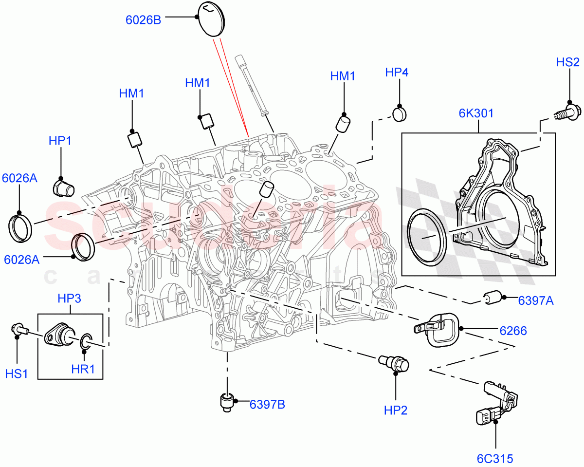 Cylinder Block And Plugs (Solihull Plant Build) (3.0 V6 Diesel) ((V) FROMAA000001) of Land Rover Land Rover Range Rover Velar (2017+) [3.0 Diesel 24V DOHC TC]