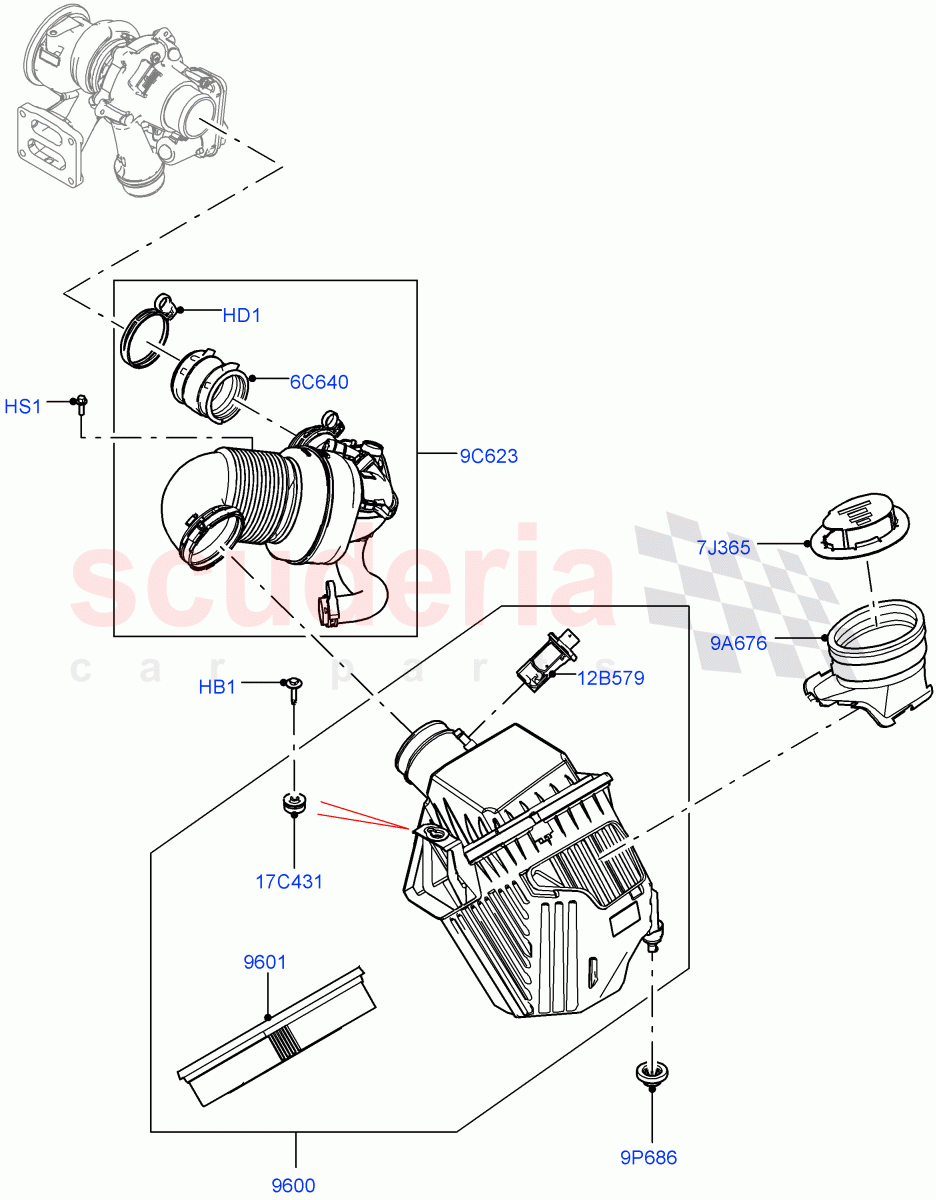Air Cleaner (2.0L AJ20P4 Petrol E100 PTA, Itatiaia (Brazil), 2.0L AJ20P4 Petrol Mid PTA, 2.0L AJ20P4 Petrol High PTA) of Land Rover Land Rover Range Rover Evoque (2019+) [2.0 Turbo Petrol AJ200P]