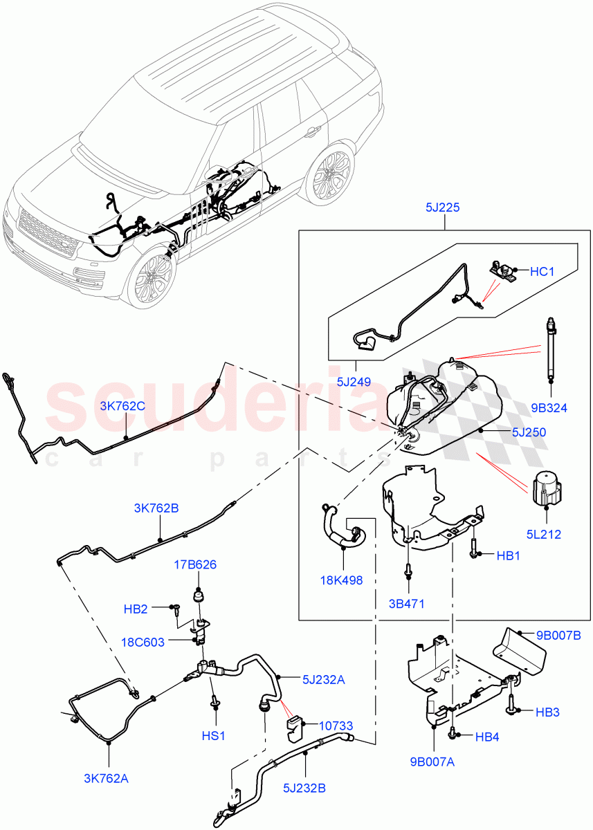 Exhaust Fluid Injection System (Tank and Lines) (4.4L DOHC DITC V8 Diesel, With Diesel Exh Fluid Emission Tank) ((V) FROMGA000001) of Land Rover Land Rover Range Rover (2012-2021) [4.4 DOHC Diesel V8 DITC]