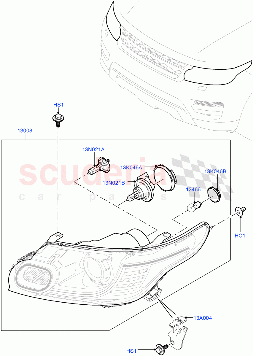Headlamps And Front Flasher Lamps (With Halogen Headlamp) ((V) TOGA999999) of Land Rover Land Rover Range Rover Sport (2014+) [5.0 OHC SGDI SC V8 Petrol]