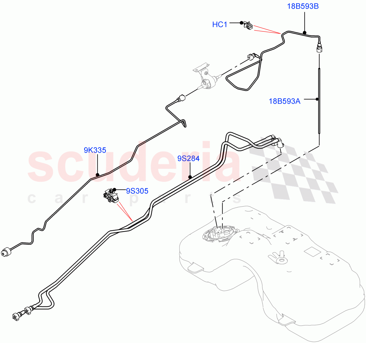Fuel Lines (Rear) (2.0L AJ21D4 Diesel Mid, Itatiaia (Brazil)) of Land Rover Land Rover Range Rover Evoque (2019+) [2.0 Turbo Diesel AJ21D4]