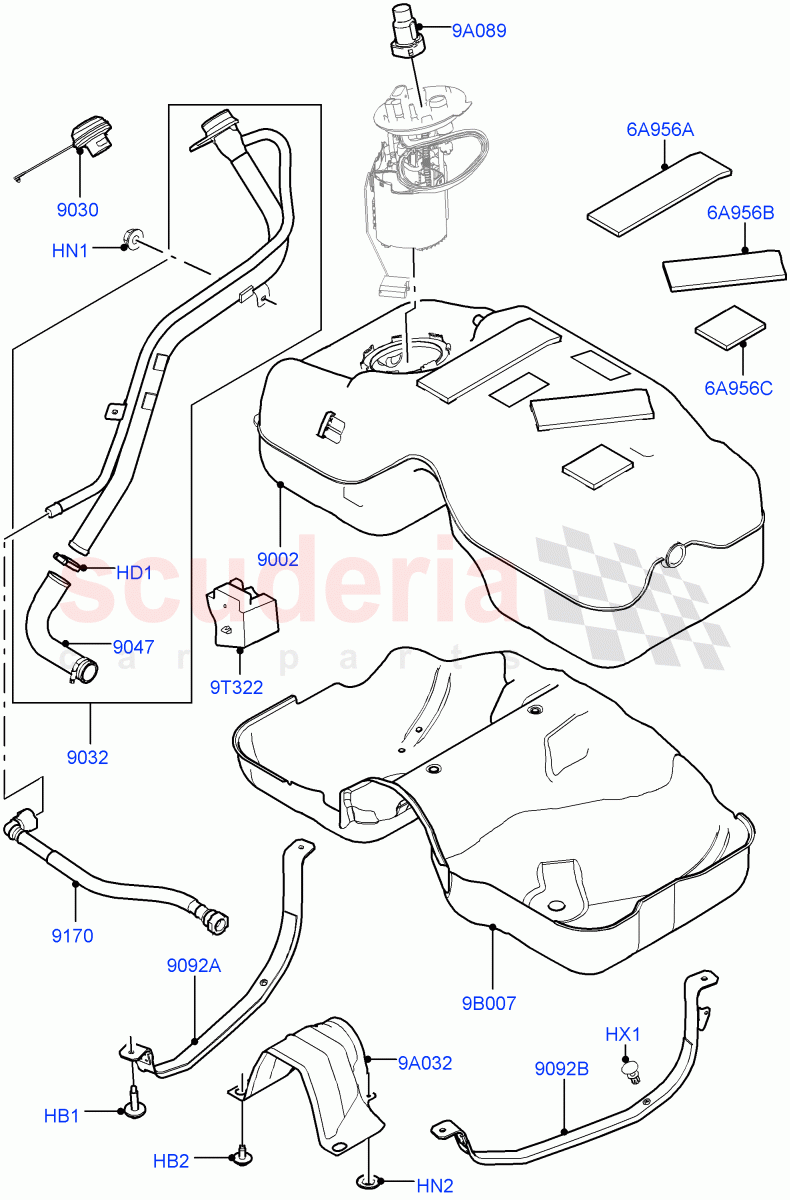 Fuel Tank & Related Parts (2.0L I4 High DOHC AJ200 Petrol, Changsu (China), 2.0L I4 Mid DOHC AJ200 Petrol) of Land Rover Land Rover Discovery Sport (2015+) [2.0 Turbo Petrol AJ200P]
