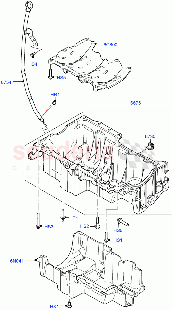 Oil Pan/Oil Level Indicator (2.0L AJ20D4 Diesel High PTA, Halewood (UK), 2.0L AJ20D4 Diesel Mid PTA, 2.0L AJ20D4 Diesel LF PTA) of Land Rover Land Rover Discovery Sport (2015+) [2.0 Turbo Diesel]