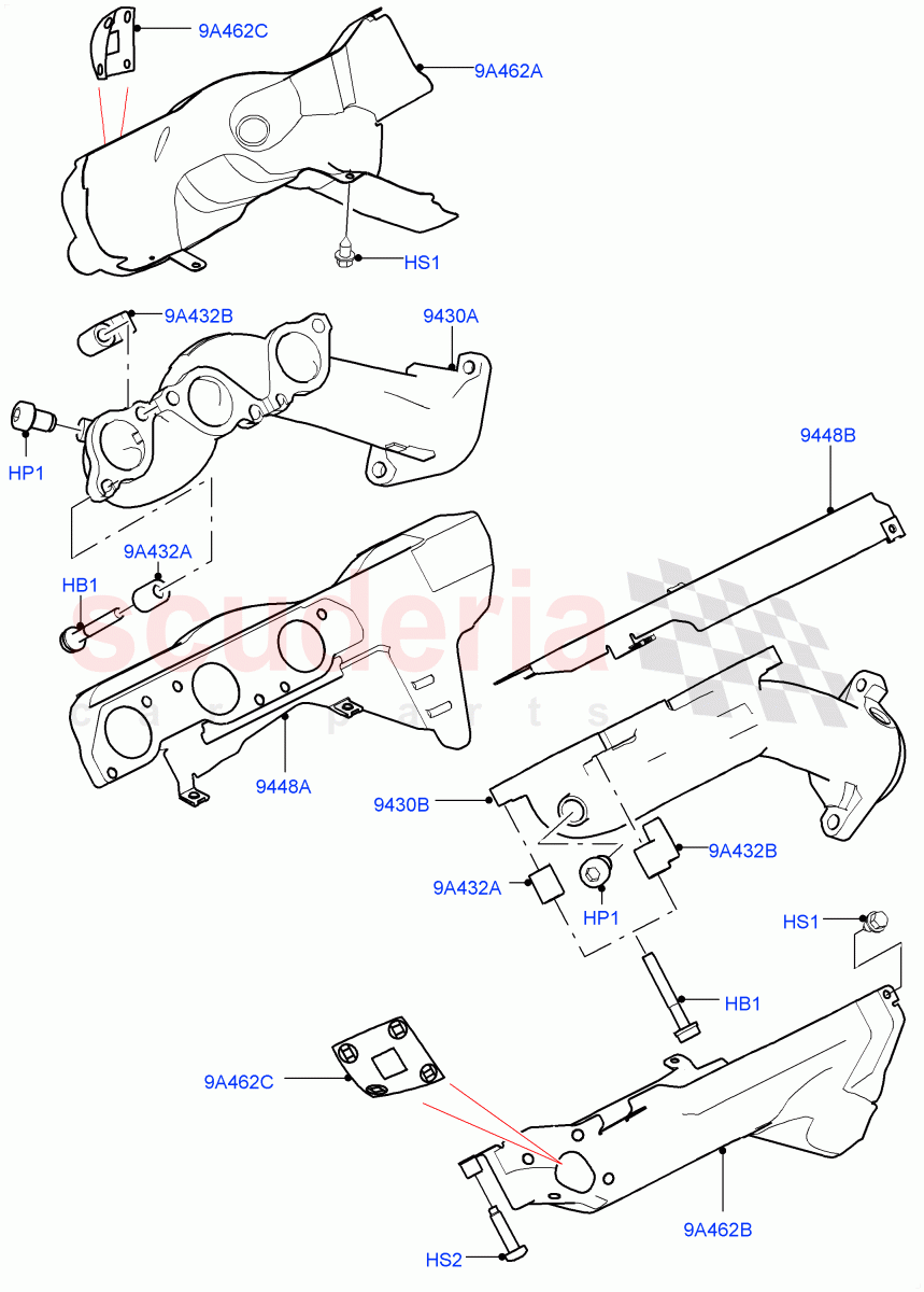 Exhaust Manifold (3.0L DOHC GDI SC V6 PETROL) ((V) FROMKA000001) of Land Rover Land Rover Range Rover Velar (2017+) [3.0 DOHC GDI SC V6 Petrol]